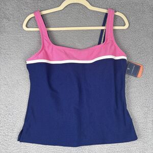 Lands' End Tankini Swimsuit Top Womens Pink Blue Colorblock Size 14 NWT